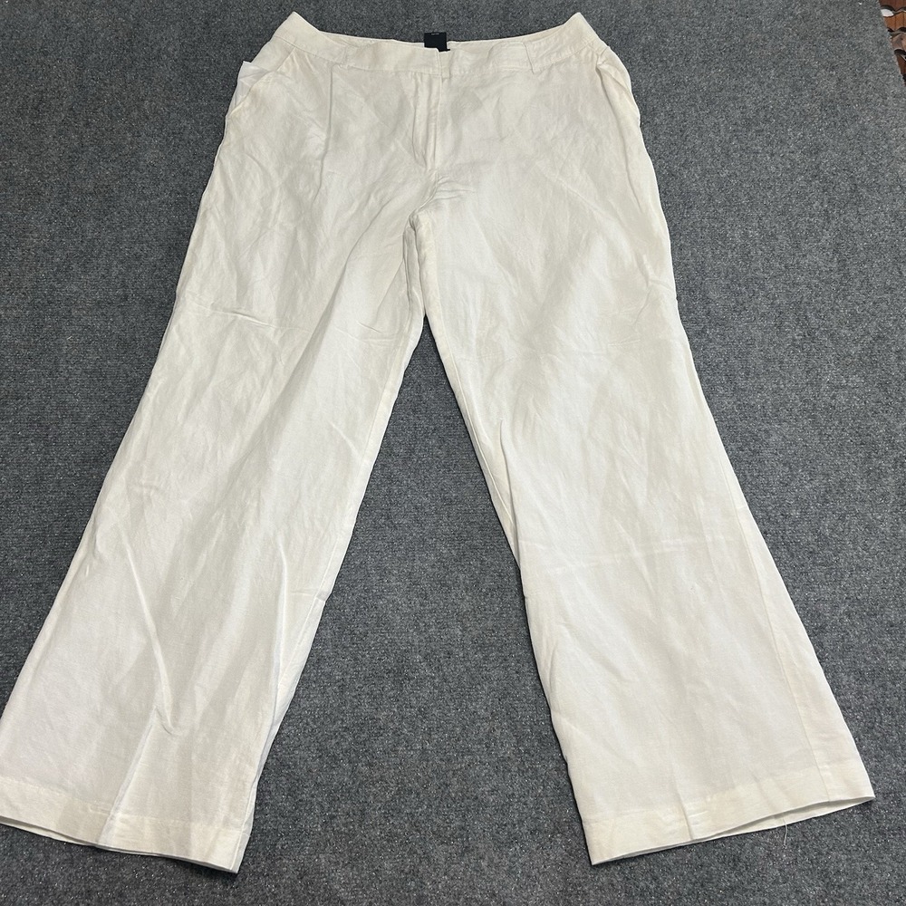 East5th Women's Pants Linen Blend White Fully Lined Zipper Wide Leg Sz 12 Beach